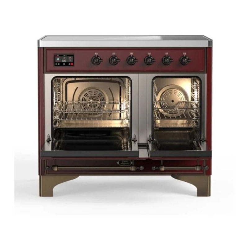 ILVE Majestic II 40" Induction Freestanding Range in Burgundy with Burnished Trim, UMDI10NS3BUB