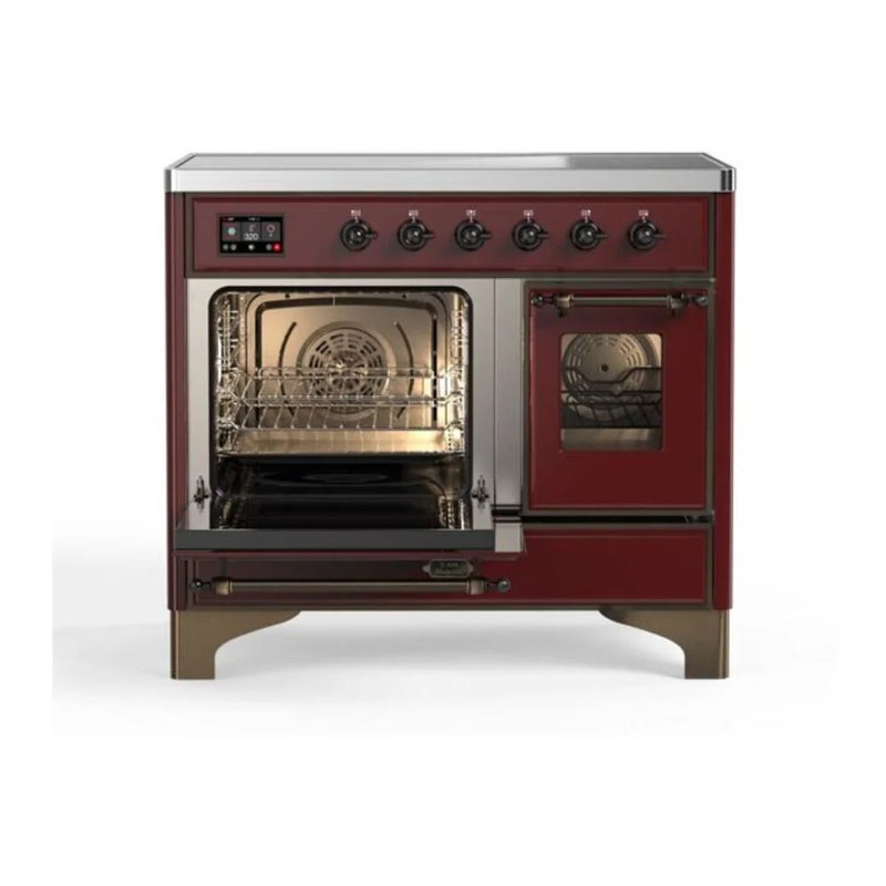 ILVE Majestic II 40" Induction Freestanding Range in Burgundy with Burnished Trim, UMDI10NS3BUB