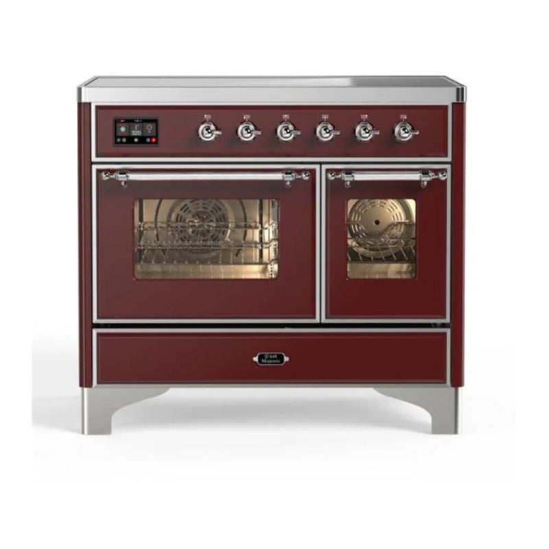 ILVE Majestic II 40" Induction Freestanding Range in Burgundy with Chrome Trim, UMDI10NS3BUC