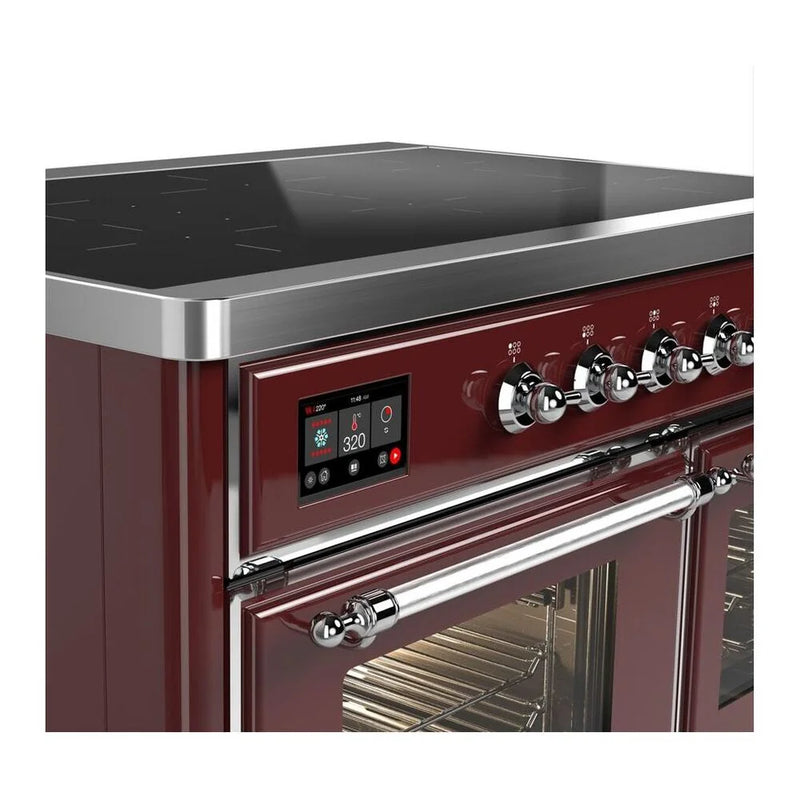 ILVE Majestic II 40" Induction Freestanding Range in Burgundy with Chrome Trim, UMDI10NS3BUC