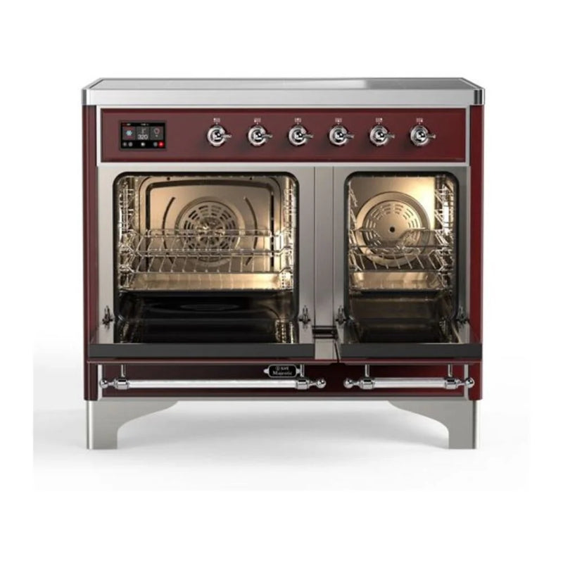 ILVE Majestic II 40" Induction Freestanding Range in Burgundy with Chrome Trim, UMDI10NS3BUC