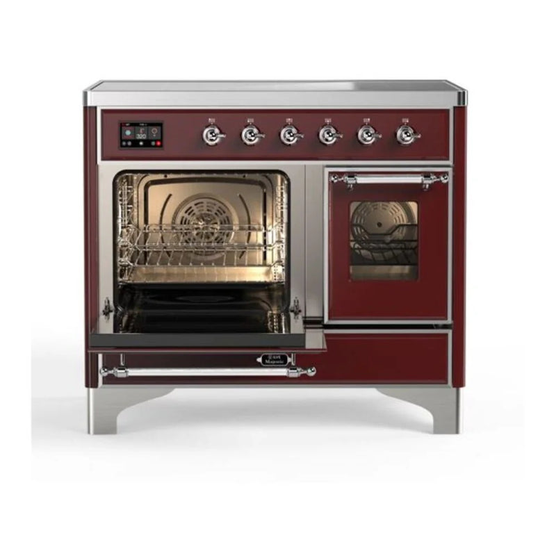 ILVE Majestic II 40" Induction Freestanding Range in Burgundy with Chrome Trim, UMDI10NS3BUC