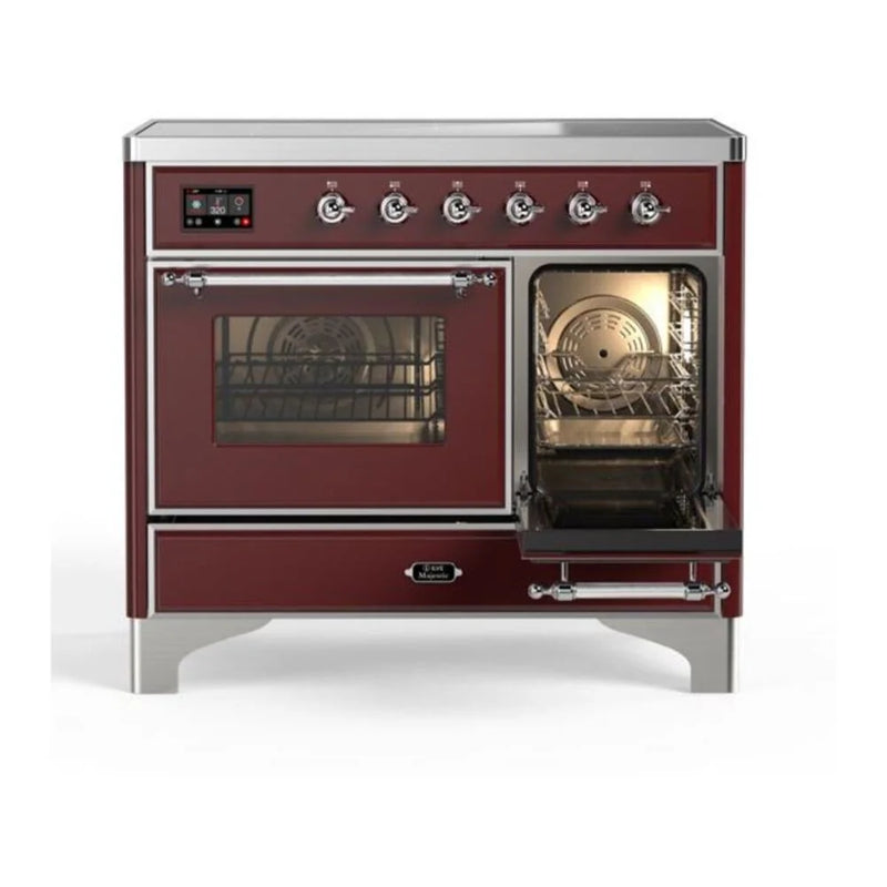 ILVE Majestic II 40" Induction Freestanding Range in Burgundy with Chrome Trim, UMDI10NS3BUC