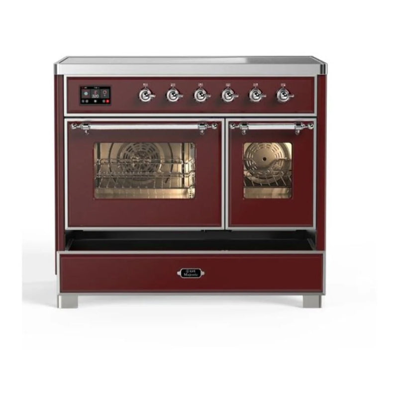 ILVE Majestic II 40" Induction Freestanding Range in Burgundy with Chrome Trim, UMDI10NS3BUC