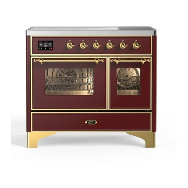 ILVE Majestic II 40" Induction Freestanding Range in Burgundy with Brass Trim, UMDI10NS3BUG