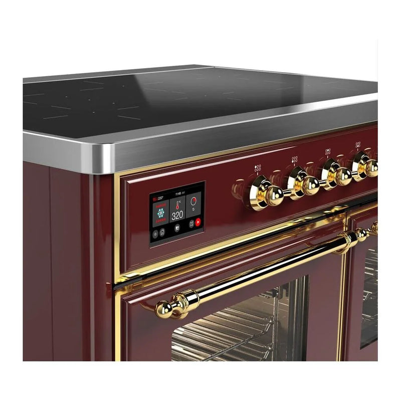ILVE Majestic II 40" Induction Freestanding Range in Burgundy with Brass Trim, UMDI10NS3BUG