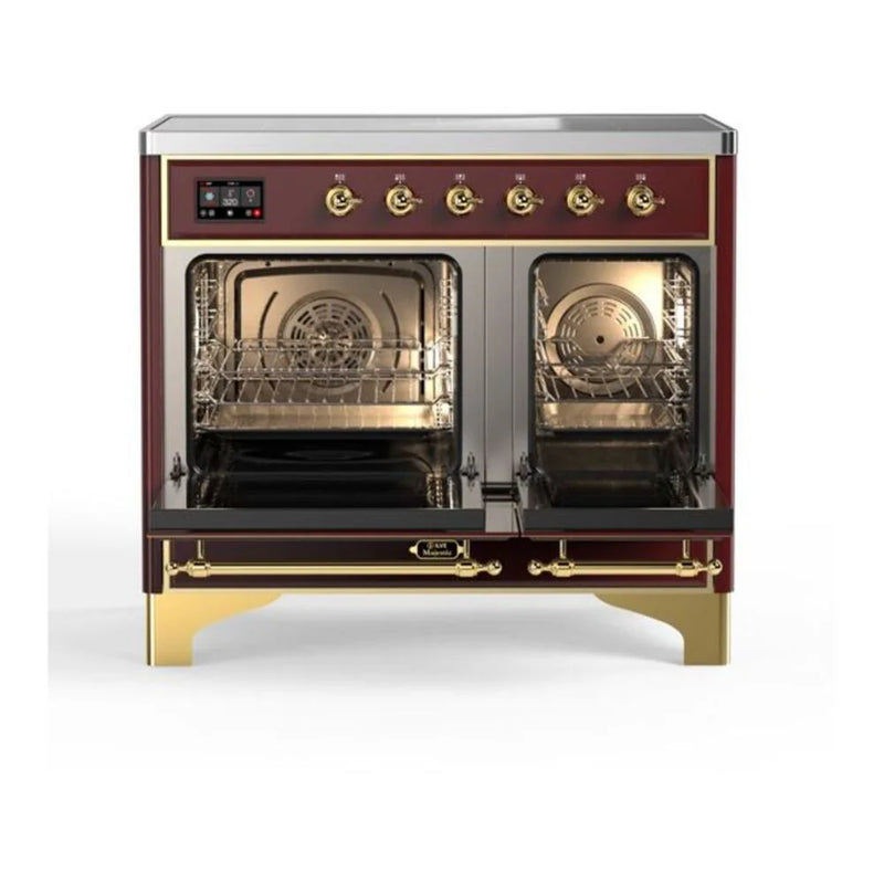 ILVE Majestic II 40" Induction Freestanding Range in Burgundy with Brass Trim, UMDI10NS3BUG