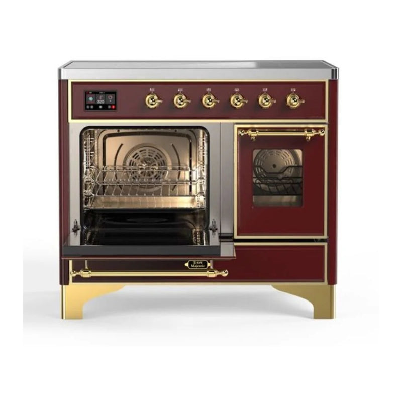 ILVE Majestic II 40" Induction Freestanding Range in Burgundy with Brass Trim, UMDI10NS3BUG