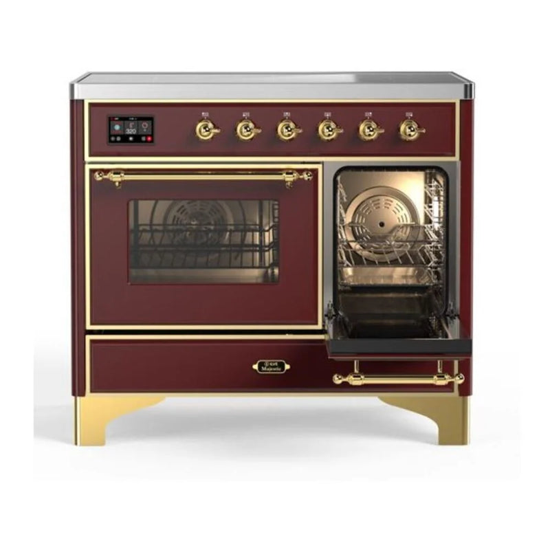 ILVE Majestic II 40" Induction Freestanding Range in Burgundy with Brass Trim, UMDI10NS3BUG