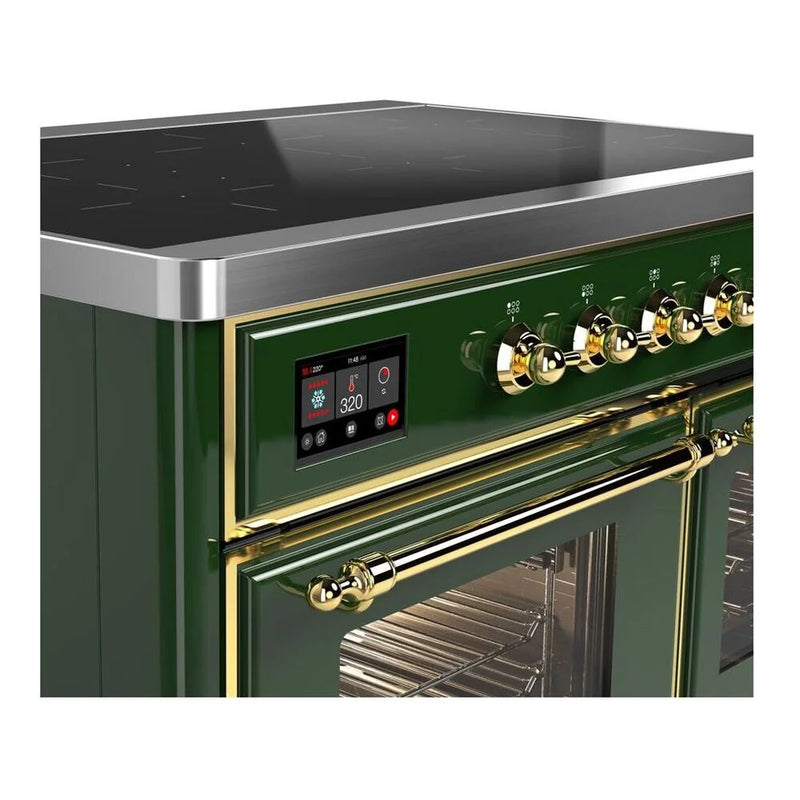 ILVE Majestic II 40" Induction Freestanding Range in Emerald Green with Brass Trim, UMDI10NS3EGG