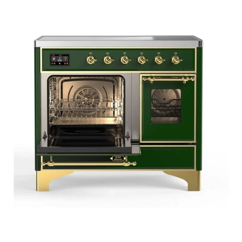 ILVE Majestic II 40" Induction Freestanding Range in Emerald Green with Brass Trim, UMDI10NS3EGG