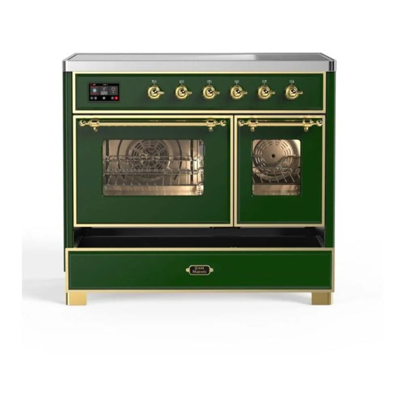 ILVE Majestic II 40" Induction Freestanding Range in Emerald Green with Brass Trim, UMDI10NS3EGG