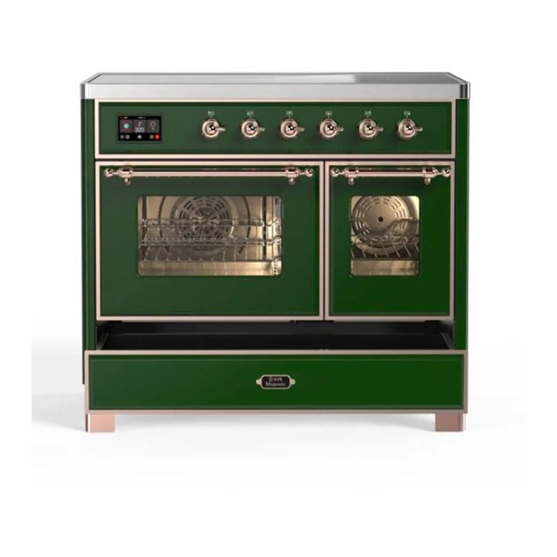ILVE Majestic II 40" Induction Freestanding Range in Emerald Green with Copper Trim, UMDI10NS3EGP