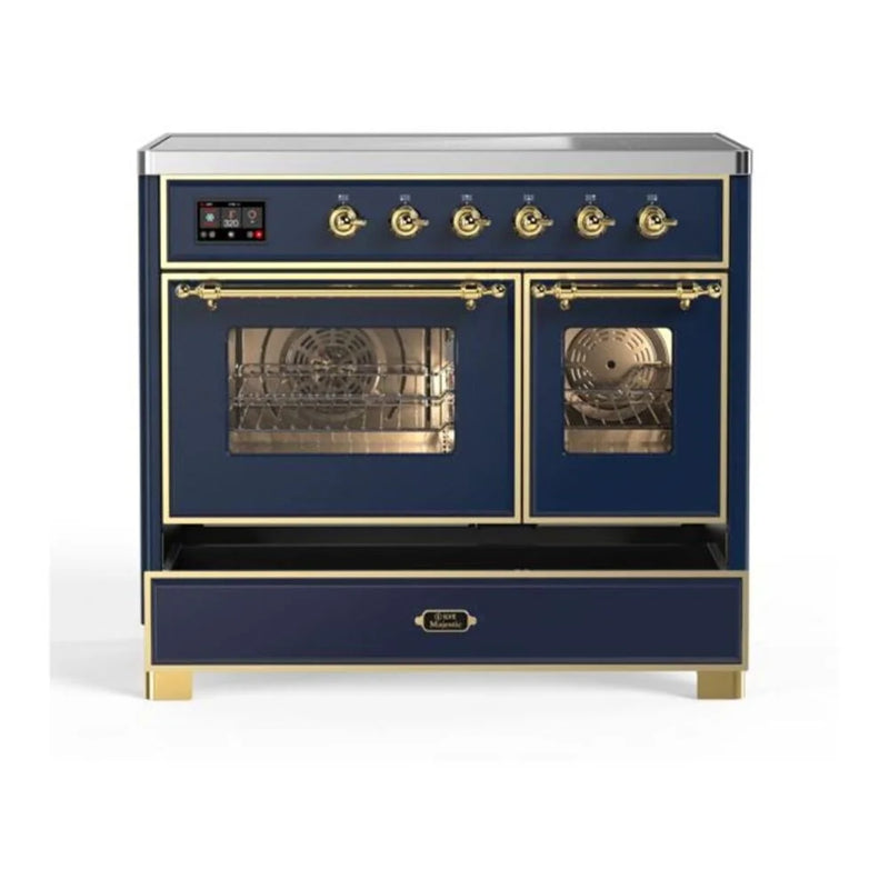 ILVE Majestic II 40" Induction Freestanding Range in Midnight Blue with Brass Trim, UMDI10NS3MBG