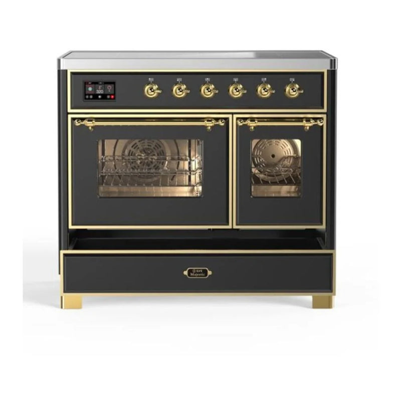 ILVE Majestic II 40" Induction Freestanding Range in Graphite Matte with Brass Trim, UMDI10NS3MGG