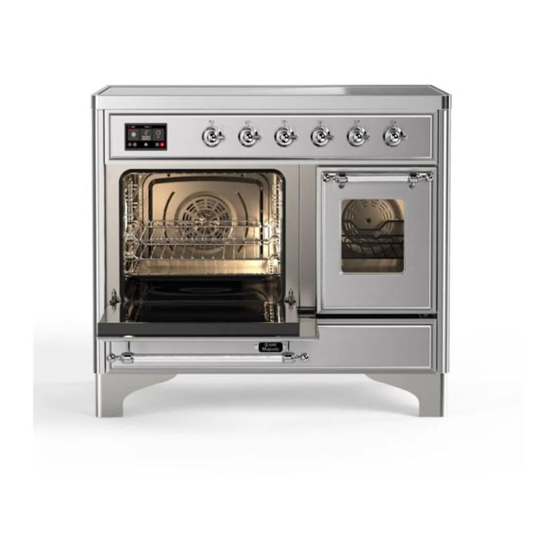 ILVE Majestic II 40" Induction Freestanding Range in Stainless Steel with Chrome Trim, UMDI10NS3SSC