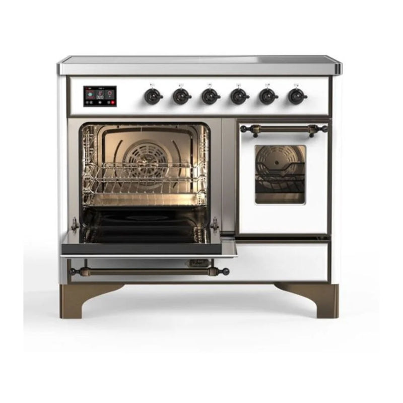 ILVE Majestic II 40" Induction Freestanding Range in White with Burnished Trim, UMDI10NS3WHB