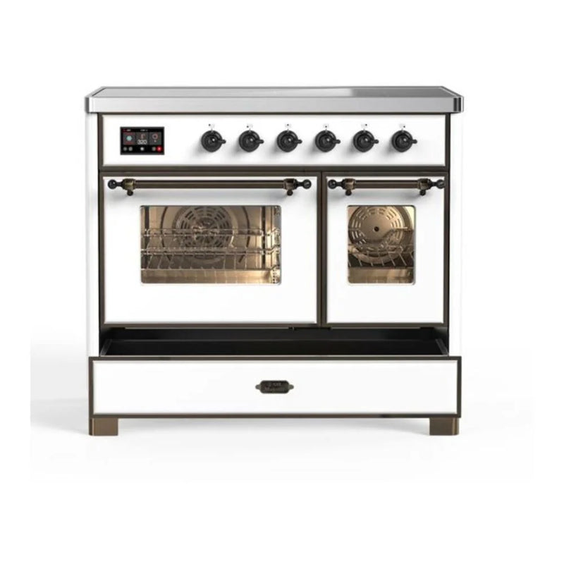 ILVE Majestic II 40" Induction Freestanding Range in White with Burnished Trim, UMDI10NS3WHB