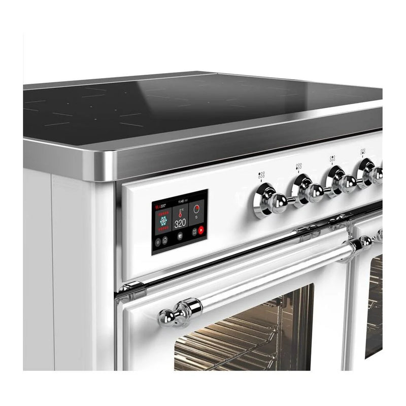 ILVE Majestic II 40" Induction Freestanding Range in White with Chrome Trim, UMDI10NS3WHC