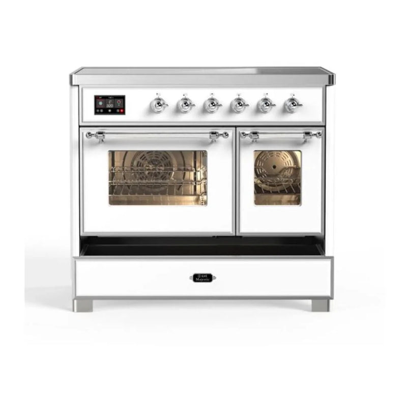 ILVE Majestic II 40" Induction Freestanding Range in White with Chrome Trim, UMDI10NS3WHC