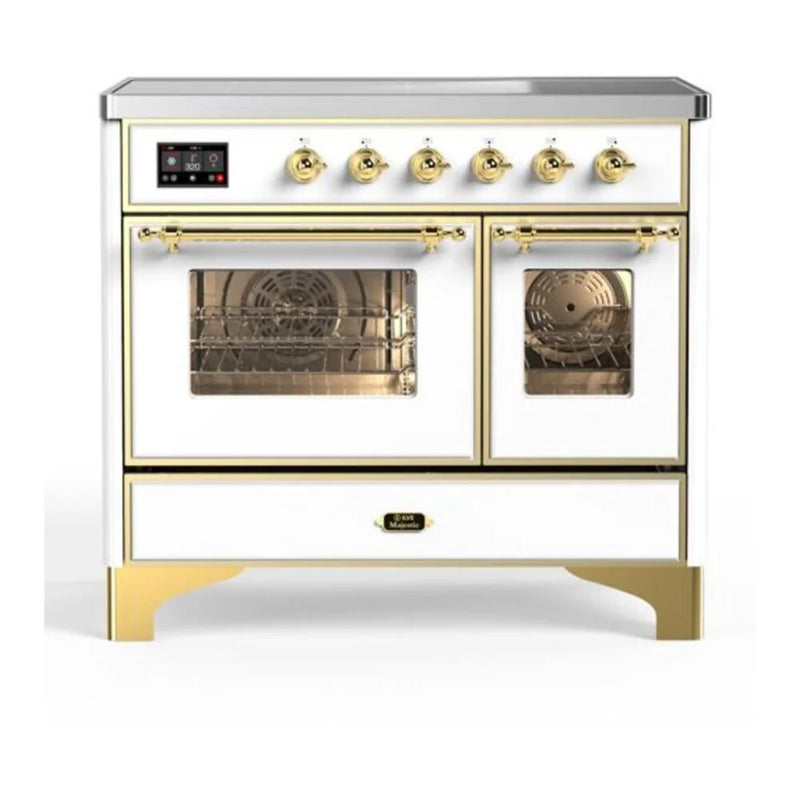 ILVE Majestic II 40" Induction Freestanding Range in White with Brass Trim, UMDI10NS3WHG