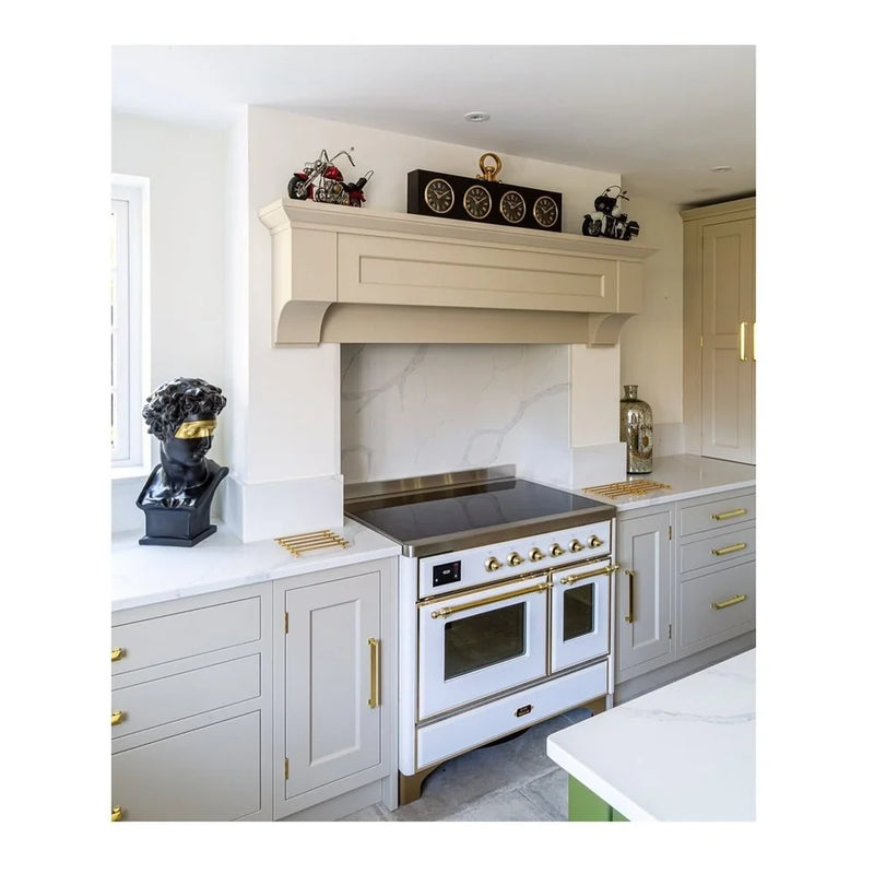 ILVE Majestic II 40" Induction Freestanding Range in White with Brass Trim, UMDI10NS3WHG