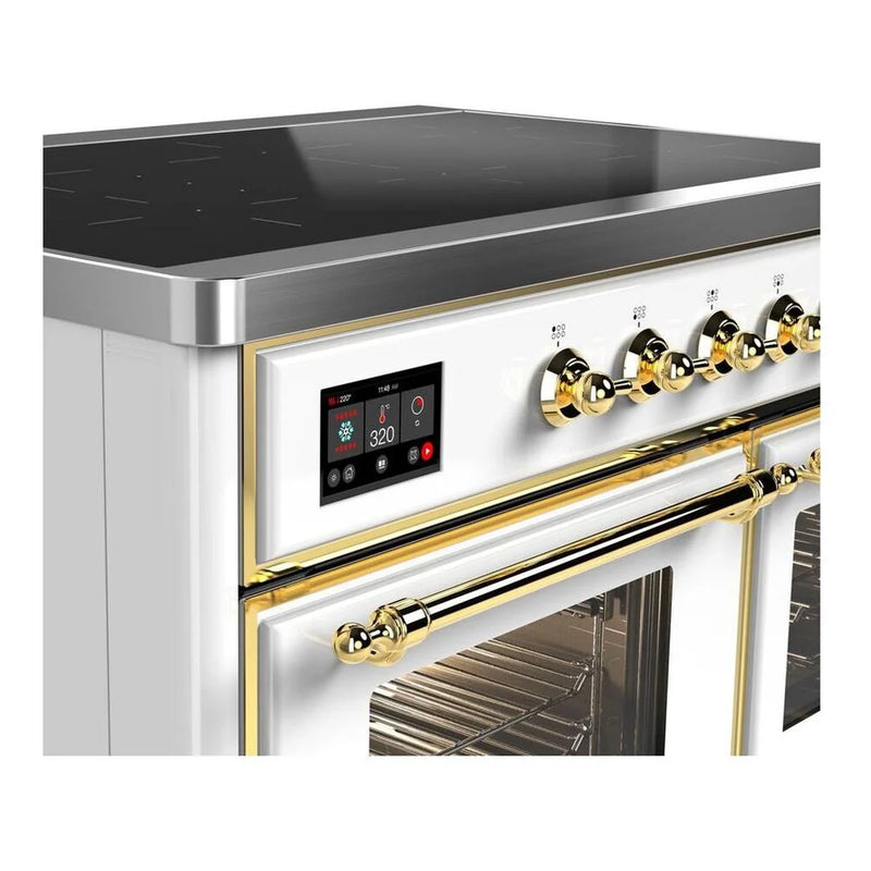 ILVE Majestic II 40" Induction Freestanding Range in White with Brass Trim, UMDI10NS3WHG