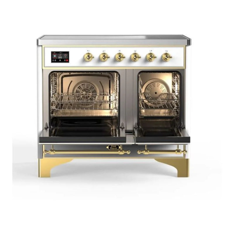 ILVE Majestic II 40" Induction Freestanding Range in White with Brass Trim, UMDI10NS3WHG