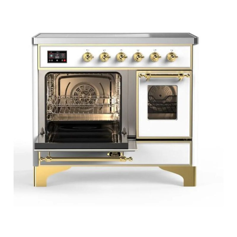 ILVE Majestic II 40" Induction Freestanding Range in White with Brass Trim, UMDI10NS3WHG