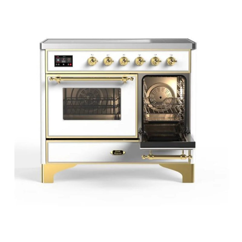 ILVE Majestic II 40" Induction Freestanding Range in White with Brass Trim, UMDI10NS3WHG