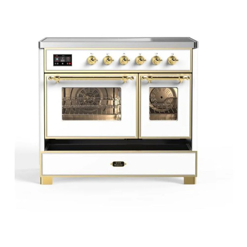 ILVE Majestic II 40" Induction Freestanding Range in White with Brass Trim, UMDI10NS3WHG