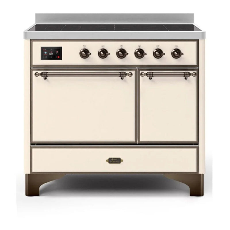 ILVE Majestic II 40" Induction Freestanding Range in Antique White with Burnished Trim, UMDI10QNS3AWB