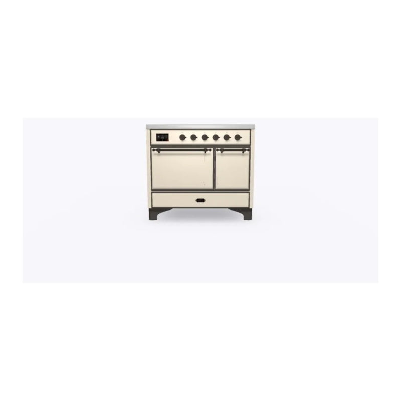 ILVE Majestic II 40" Induction Freestanding Range in Antique White with Burnished Trim, UMDI10QNS3AWB