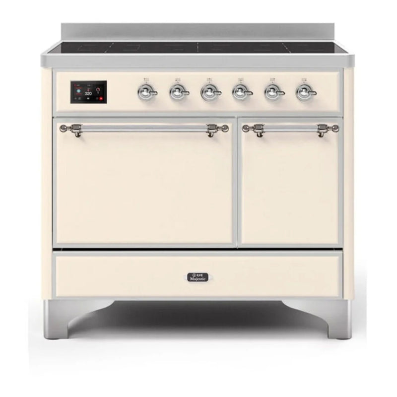 ILVE Majestic II 40" Induction Freestanding Range in Antique White with Chrome Trim, UMDI10QNS3AWC
