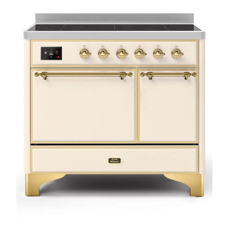 ILVE Majestic II 40" Induction Freestanding Range in Antique White with Brass Trim, UMDI10QNS3AWG