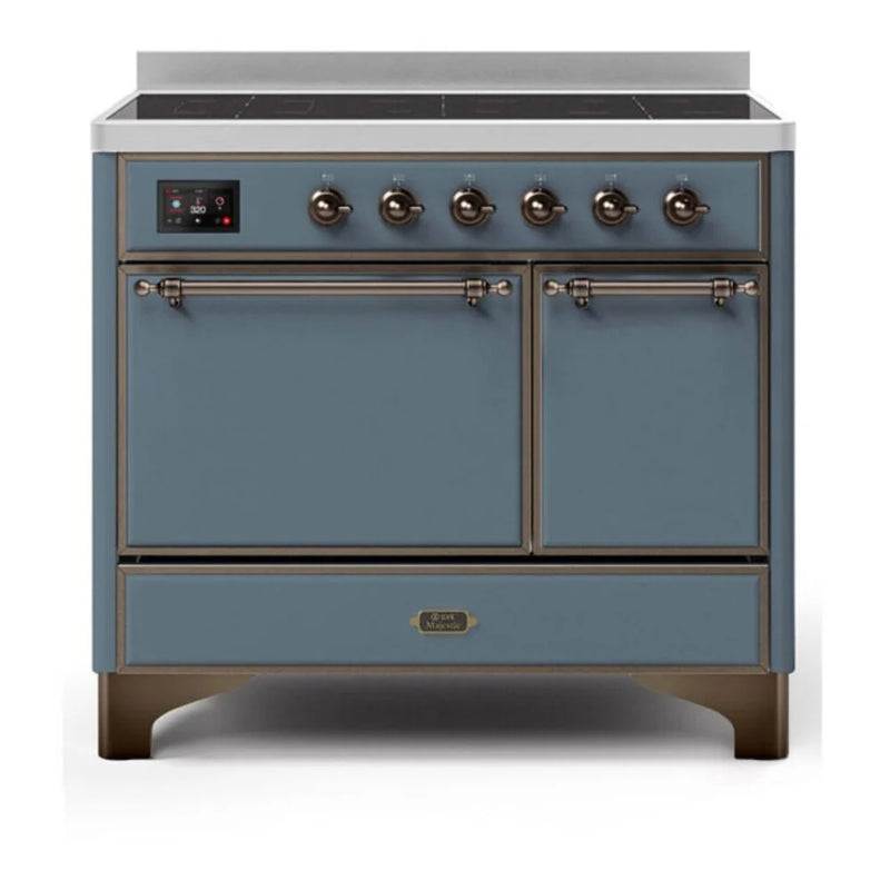 ILVE Majestic II 40" Induction Freestanding Range in Blue Grey with Burnished Trim, UMDI10QNS3BGB