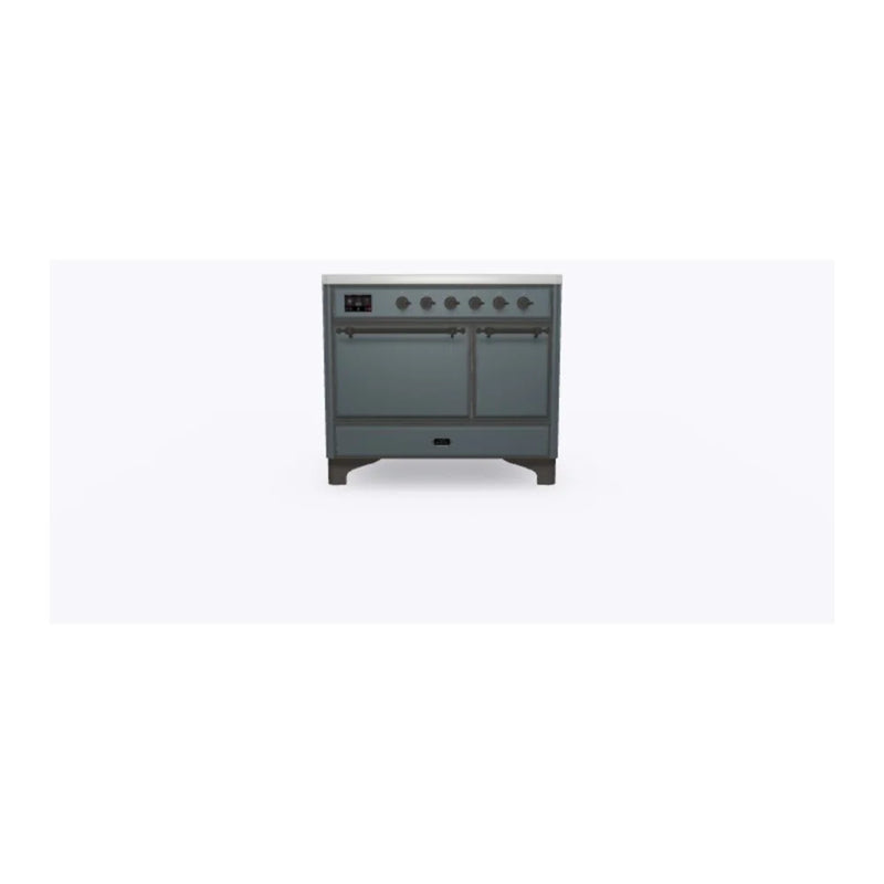 ILVE Majestic II 40" Induction Freestanding Range in Blue Grey with Burnished Trim, UMDI10QNS3BGB