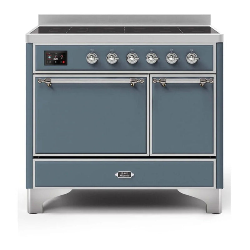 ILVE Majestic II 40" Induction Freestanding Range in Blue Grey with Chrome Trim, UMDI10QNS3BGC