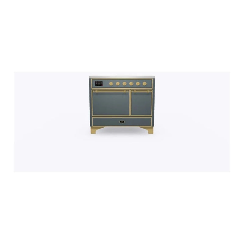 ILVE Majestic II 40" Induction Freestanding Range in Blue Grey with Brass Trim, UMDI10QNS3BGG