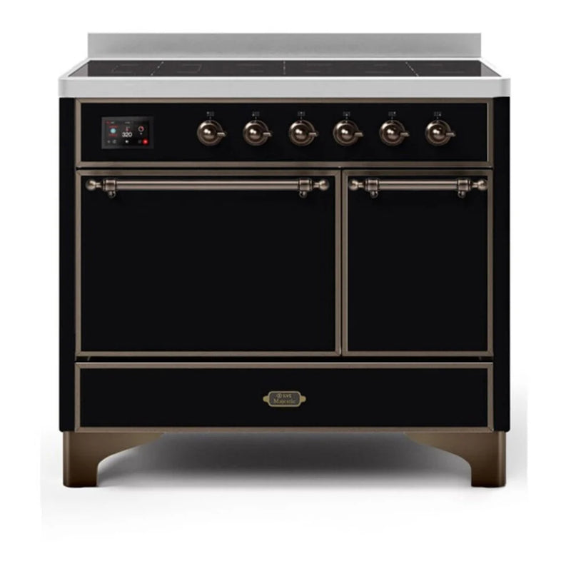 ILVE Majestic II 40" Induction Freestanding Range in Glossy Black with Burnished Trim, UMDI10QNS3BKB
