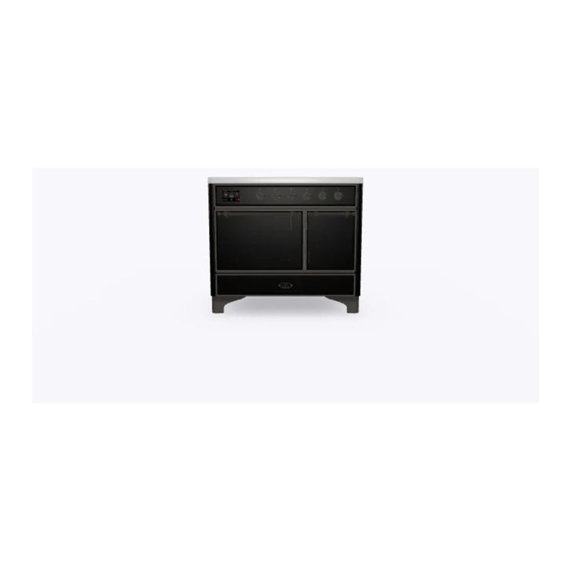 ILVE Majestic II 40" Induction Freestanding Range in Glossy Black with Burnished Trim, UMDI10QNS3BKB