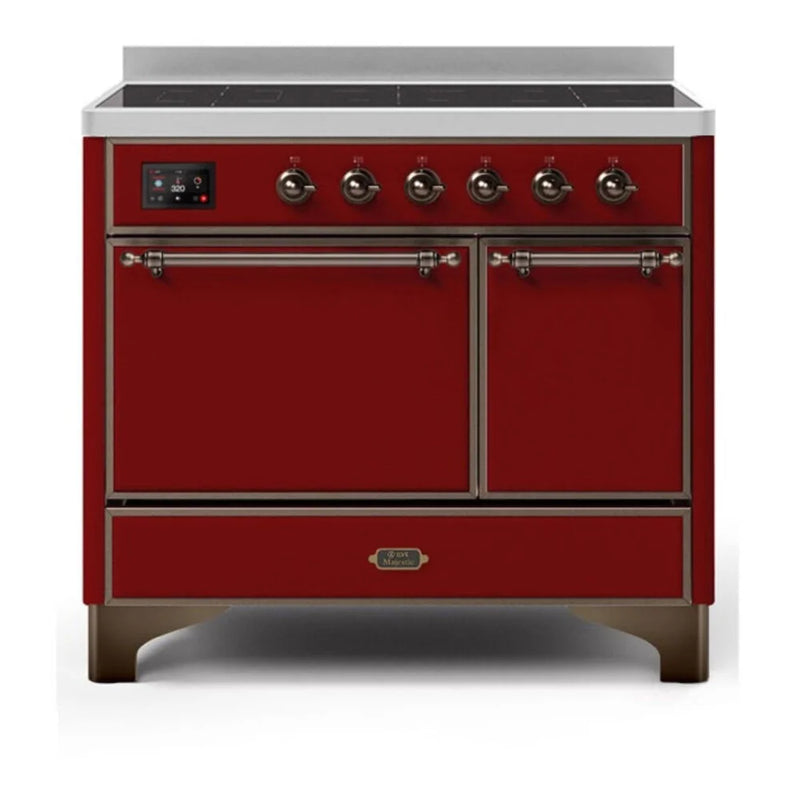 ILVE Majestic II 40" Induction Freestanding Range in Burgundy with Burnished Trim, UMDI10QNS3BUB