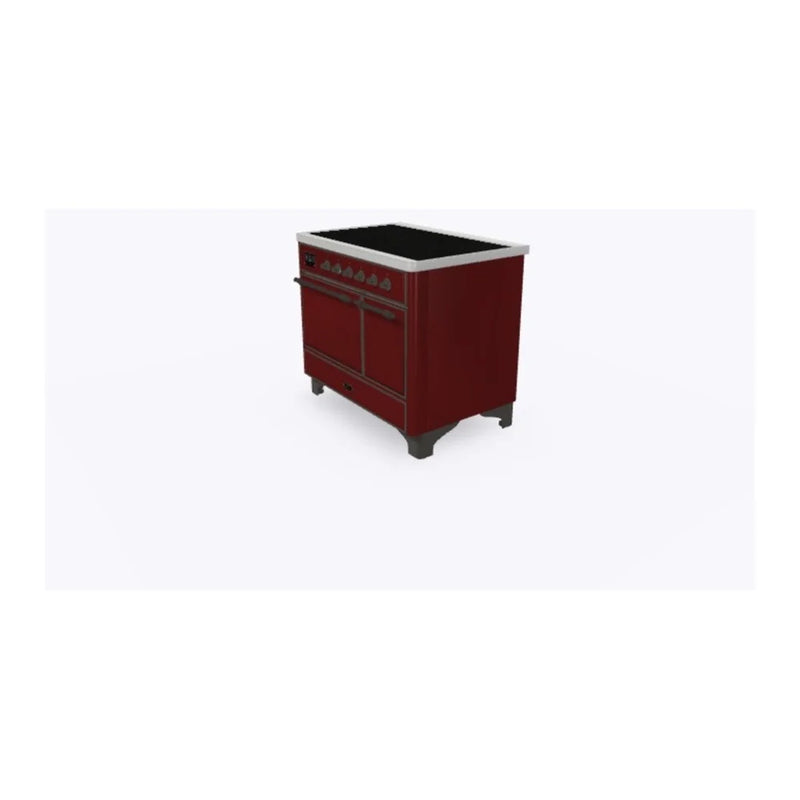 ILVE Majestic II 40" Induction Freestanding Range in Burgundy with Burnished Trim, UMDI10QNS3BUB