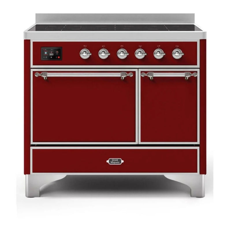 ILVE Majestic II 40" Induction Freestanding Range in Burgundy with Chrome Trim, UMDI10QNS3BUC