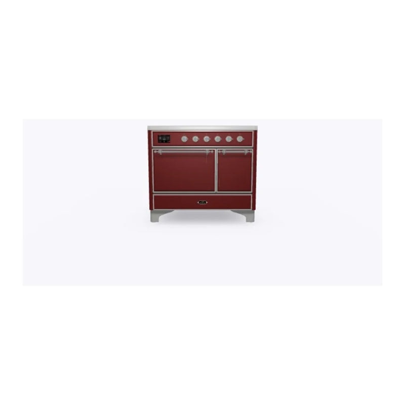 ILVE Majestic II 40" Induction Freestanding Range in Burgundy with Chrome Trim, UMDI10QNS3BUC