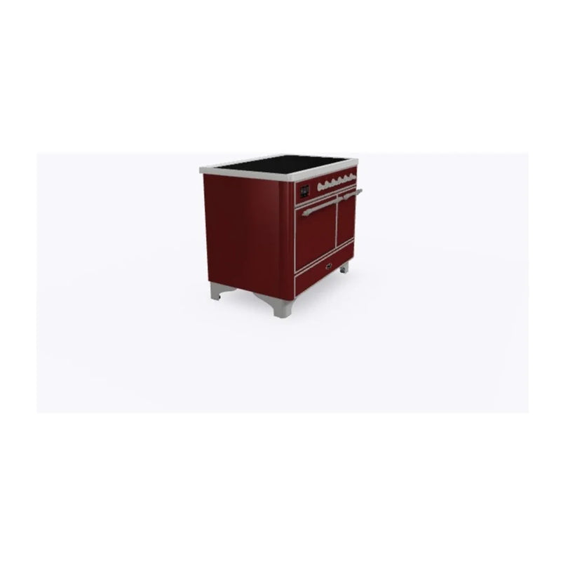 ILVE Majestic II 40" Induction Freestanding Range in Burgundy with Chrome Trim, UMDI10QNS3BUC
