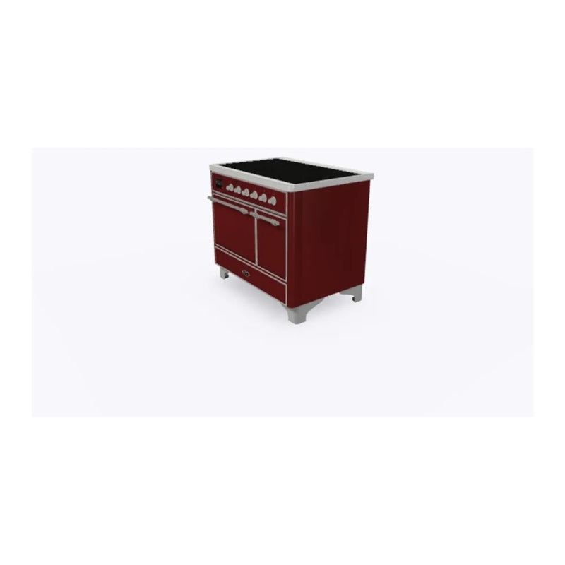 ILVE Majestic II 40" Induction Freestanding Range in Burgundy with Chrome Trim, UMDI10QNS3BUC