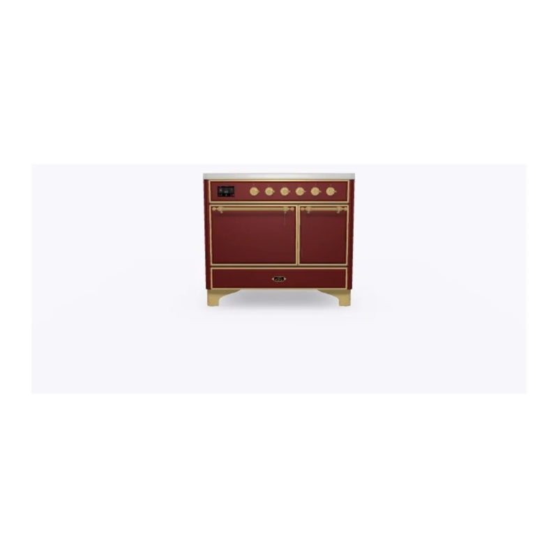 ILVE Majestic II 40" Induction Freestanding Range in Burgundy with Brass Trim, UMDI10QNS3BUG