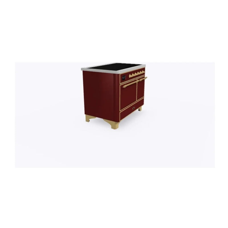 ILVE Majestic II 40" Induction Freestanding Range in Burgundy with Brass Trim, UMDI10QNS3BUG