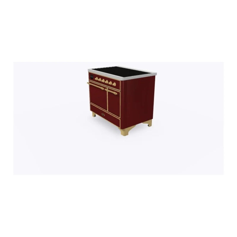 ILVE Majestic II 40" Induction Freestanding Range in Burgundy with Brass Trim, UMDI10QNS3BUG